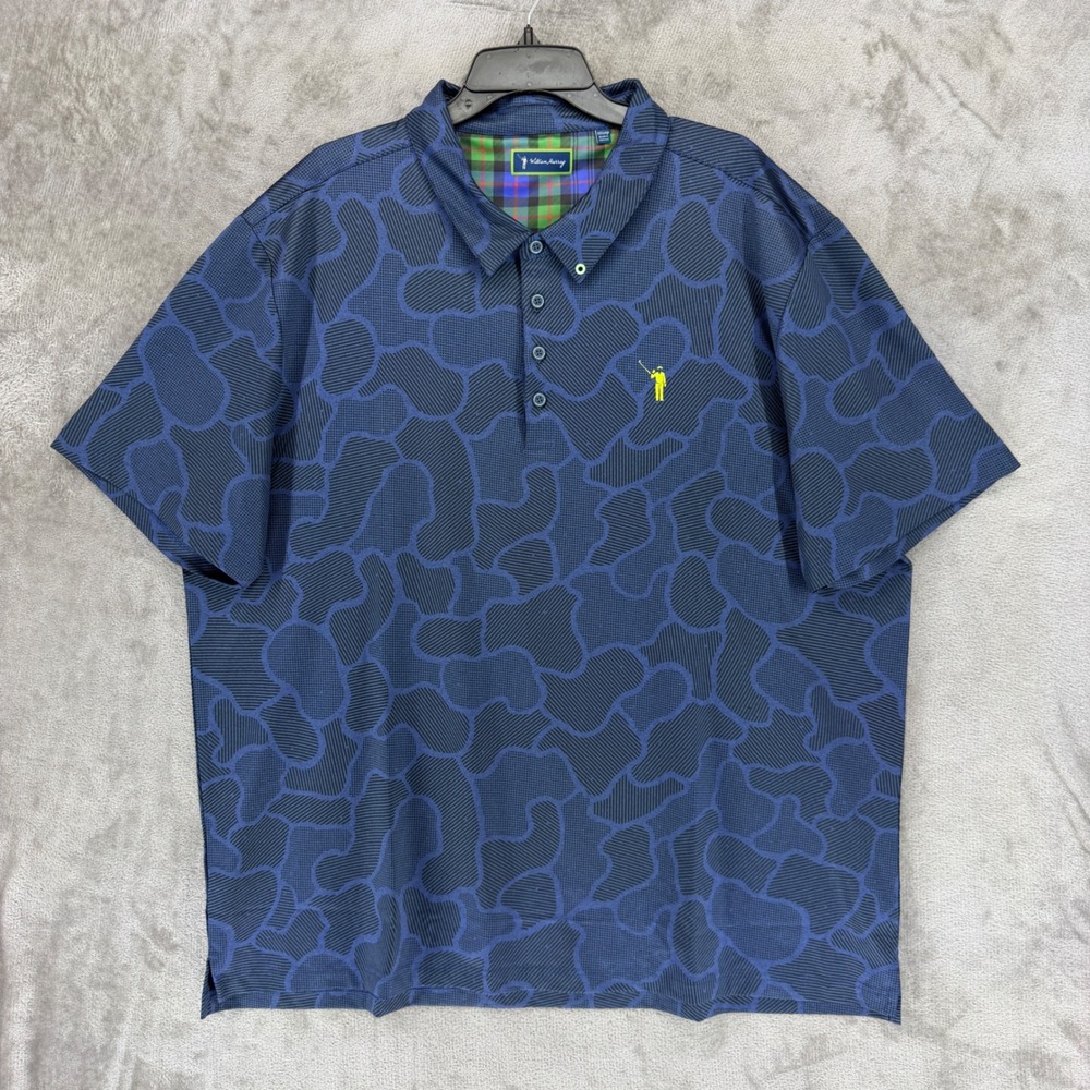 William Murray Golf Polo Shirt Men 3XL Blue Camo Print Stretch Short Sleeve Logo